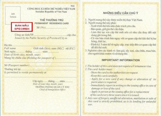 Thẻ thường trú cho người nước ngoài có vợ chồng người Việt Nam