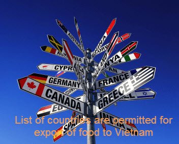 List of countries are permitted for export of food to Vietnam