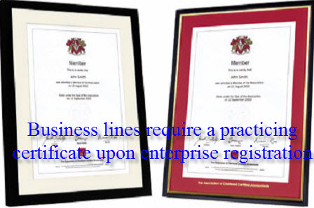 Business lines requires a practicing certificate upon enterprise registration in Vietnam